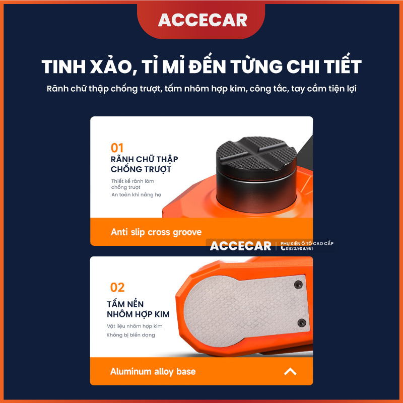 Kích nâng gầm điện tử được kết nối với nguồn điện xe hơi
