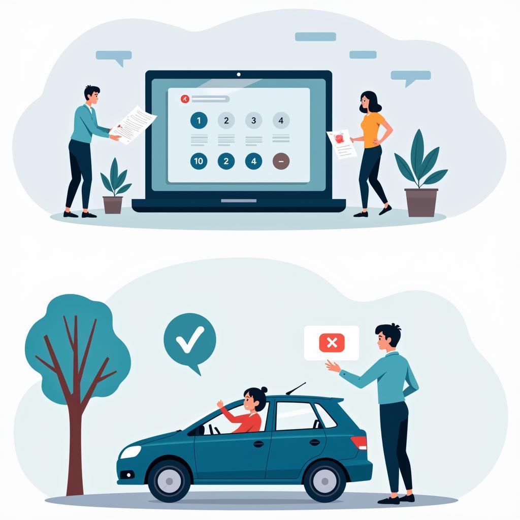 Giáo viên hướng dẫn học viên lái xe ô tô thực hành trên đường, minh họa bài thi sát hạch thực tế