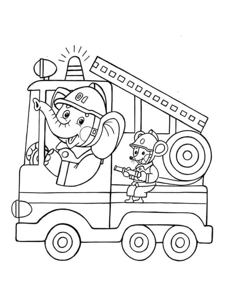 Tranh tô màu xe cứu hỏa đang chạy
