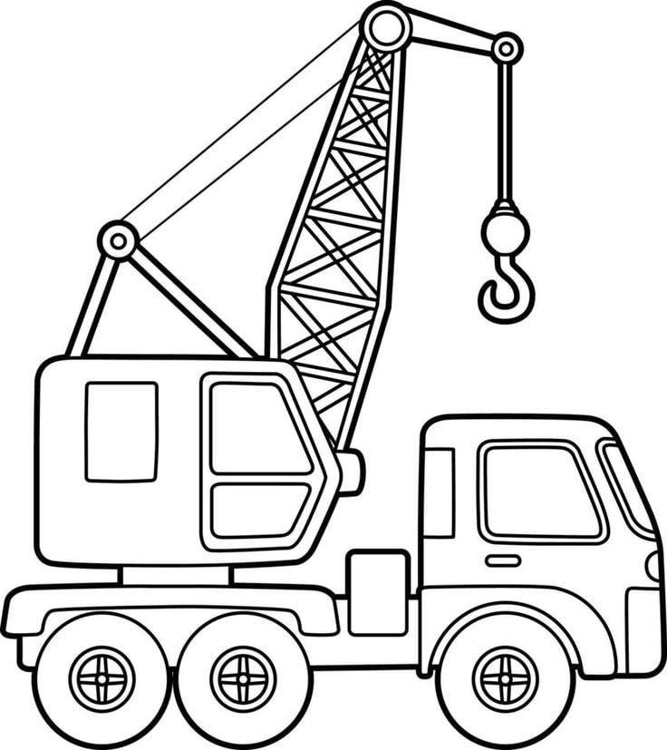 Tranh tô màu xe cần cẩu nâng vật nặng