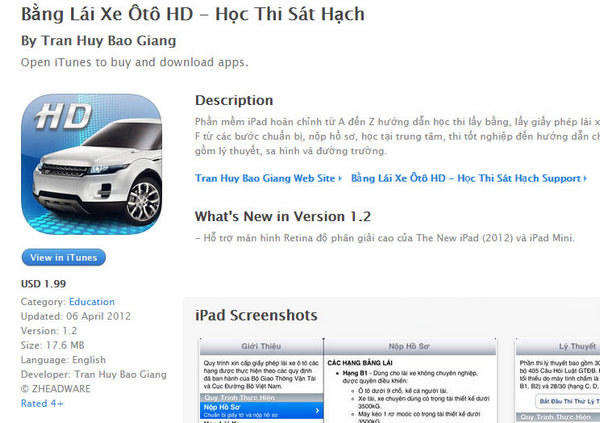 Ứng dụng học bằng lái xe ô tô HD trên iPhone với bài học chi tiết