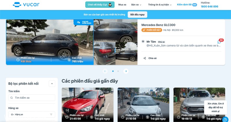 Giao diện Vucar.vn, nền tảng đấu giá và thu mua xe ô tô cũ