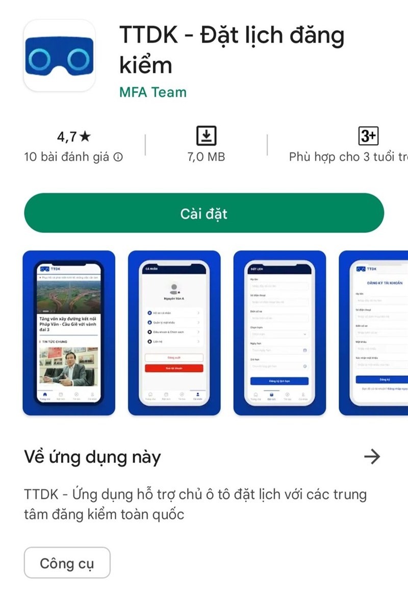 Ứng dụng TTDK trên cửa hàng App Store để đăng ký đăng kiểm xe ô tô