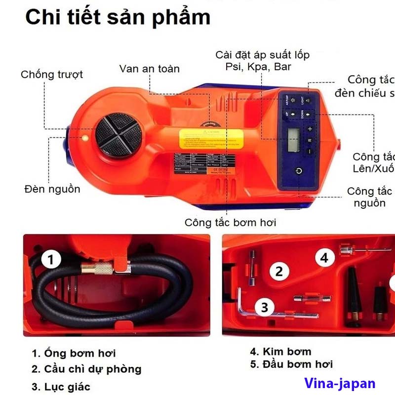 Các thành phần của bộ kích lốp xe ô tô và kích gầm
