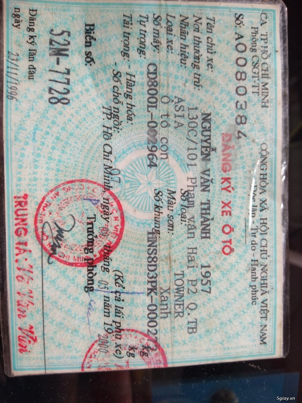 Giấy đăng ký xe ô tô Asia