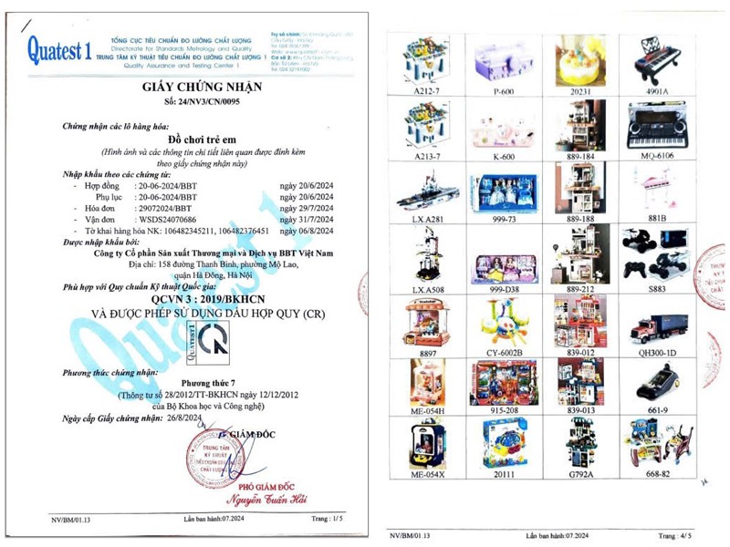 Chứng nhận kiểm định chất lượng của đồ chơi BBT Global