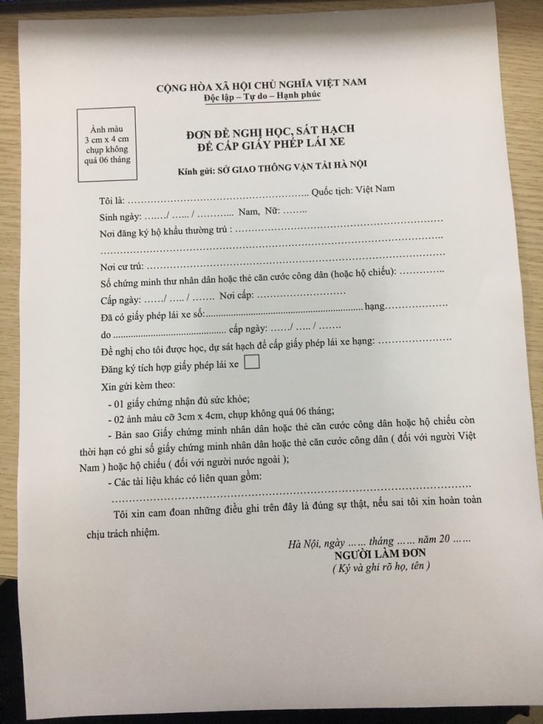 Bản sao chứng minh nhân dân cần thiết trong hồ sơ thủ tục thi bằng lái xe ô tô