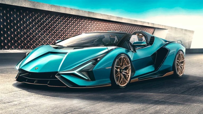 Lamborghini Sian Roadster màu xanh, mẫu siêu xe hybrid đầu tiên của Lamborghini