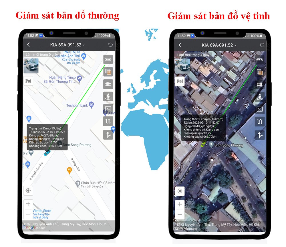 Bản đồ giám sát trực tuyến từ thiết bị định vị R12E 4G cho xe ô tô
