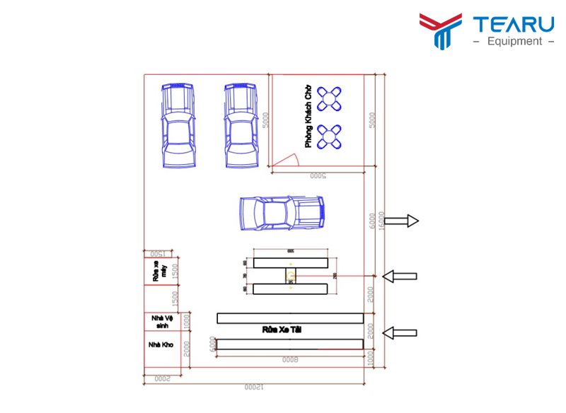 Sơ đồ bố trí thiết kế cầu rửa xe ô tô trong tổng thể tiệm