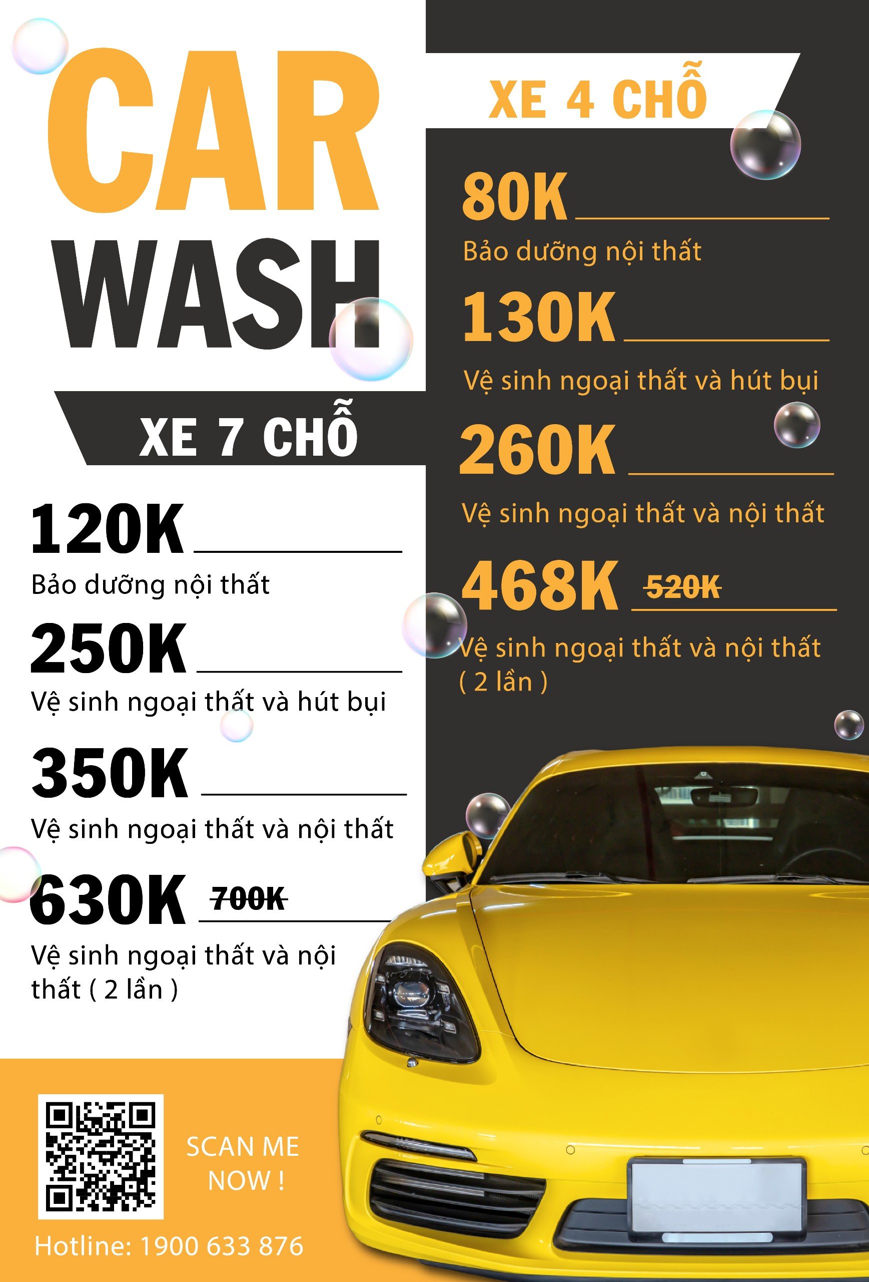 Bảng giá tham khảo dịch vụ rửa xe ô tô tận nơi