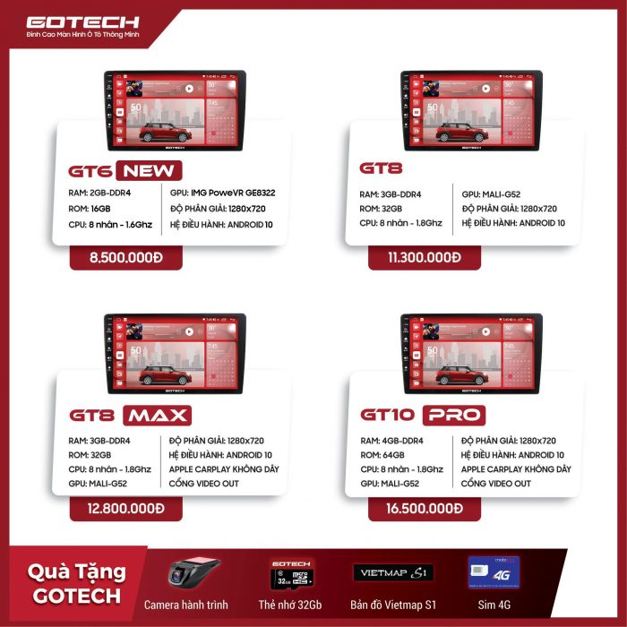 Bảng giá tham khảo các loại màn hình lắp trên xe ô tô GOTECH