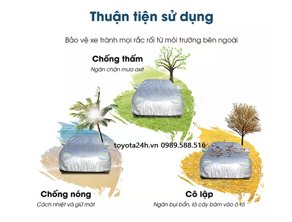 Chi tiết chất liệu phản quang của bạt phủ chống nắng xe ô tô Toyota