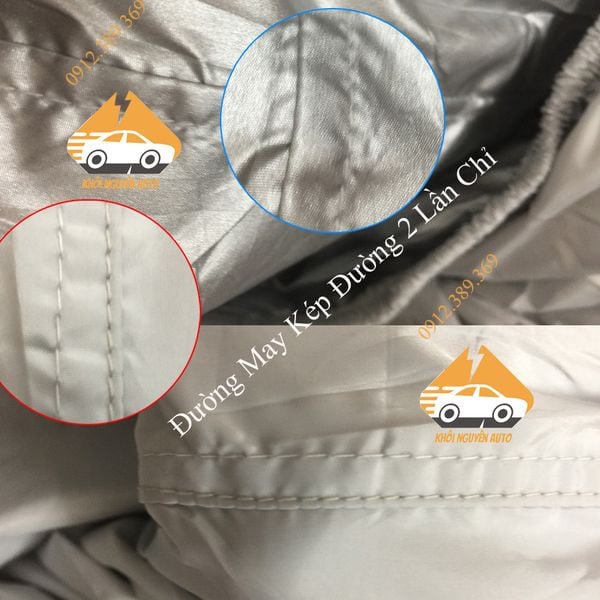Đường may kép tăng độ bền cho bạt phủ xe ô tô 5 chỗ