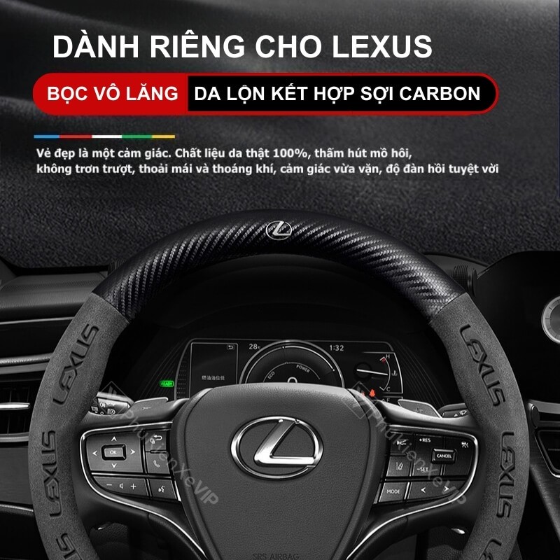 Bọc vô lăng xe ô tô da lộn sợi carbon lắp trên xe Lexus LS