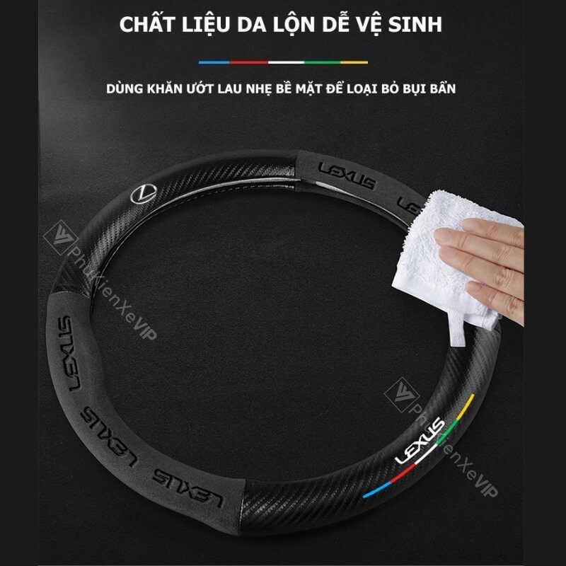Bề mặt da lộn dễ vệ sinh của bọc vô lăng xe ô tô