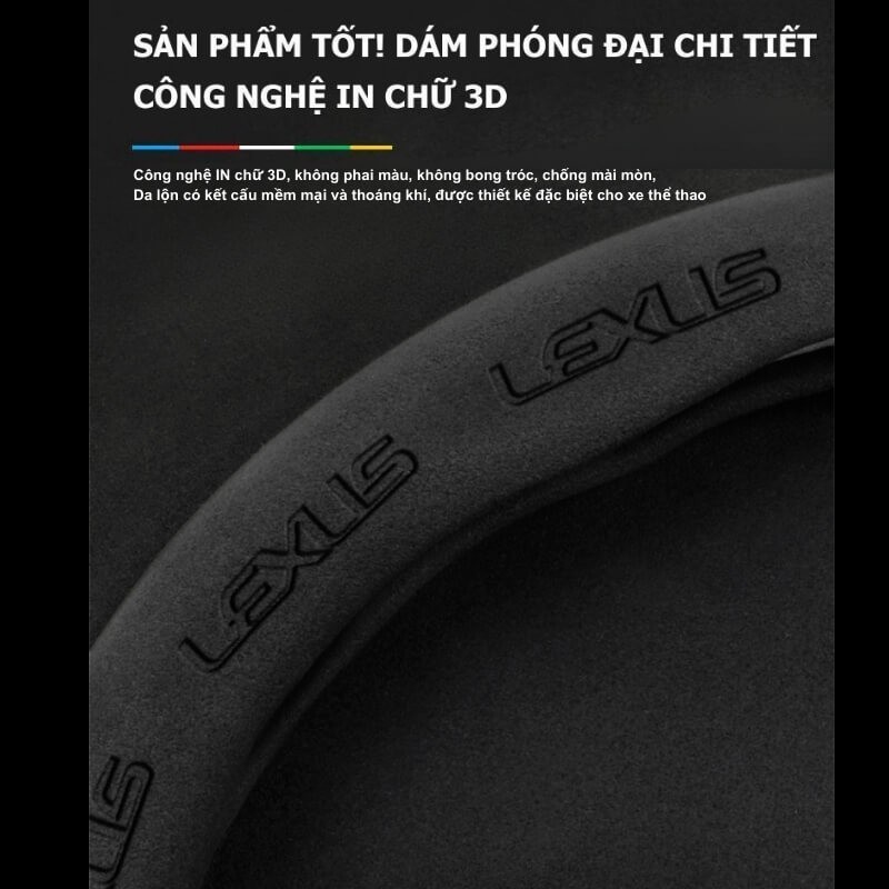 Chi tiết logo Lexus in nổi trên bọc vô lăng xe ô tô