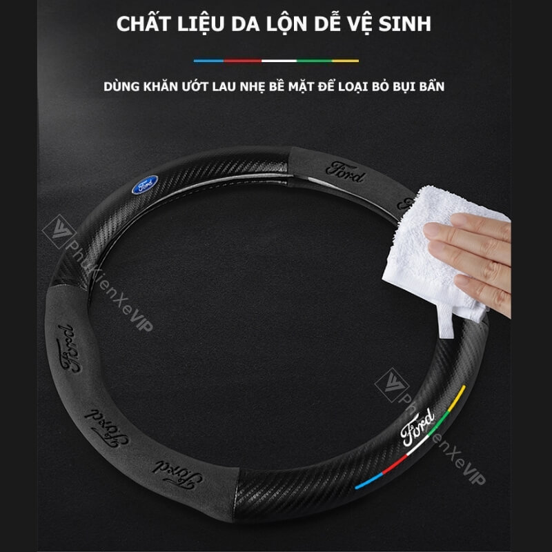 Bề mặt da lộn sợi Carbon của bọc vô lăng xe ô tô Ford Transit dễ dàng vệ sinh
