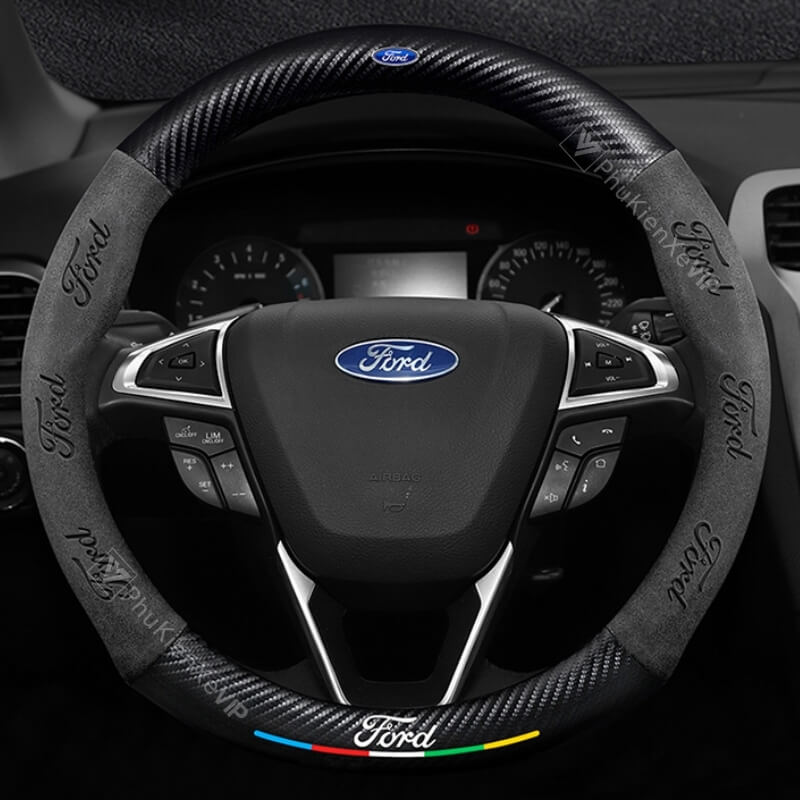 Bọc vô lăng da lộn sợi Carbon cao cấp cho xe ô tô Ford Transit