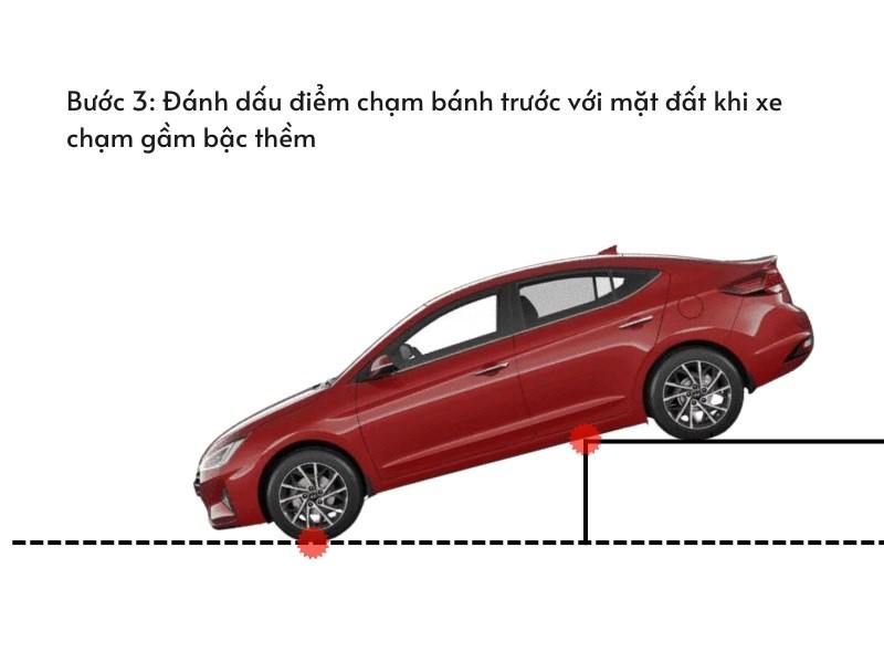 Đánh dấu vị trí bánh trước trên mặt đất khi gầm mô hình xe ô tô chạm sàn