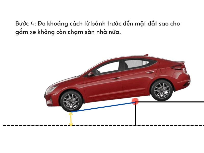 Đo khoảng cách thẳng đứng từ bánh trước mô hình lên mặt đất khi gầm xe không còn chạm sàn