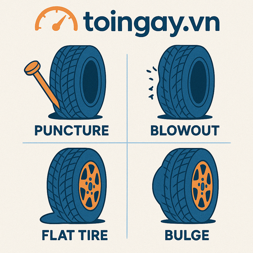 Các tình huống sự cố lốp xe ô tô cần vá vỏ lưu động