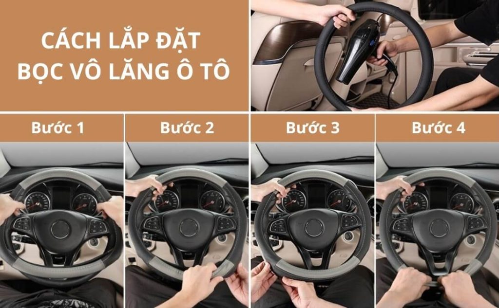 Hướng dẫn các bước lắp đặt bọc vô lăng da lộn sợi Carbon lên xe ô tô Ford Transit