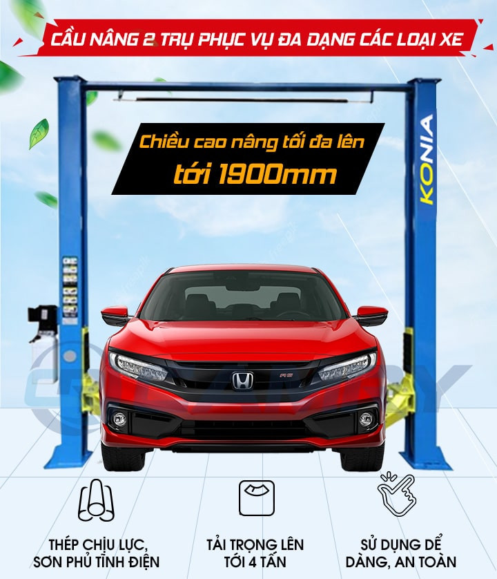 Cầu nâng sửa xe ô tô 2 trụ: Lợi ích và cấu tạo