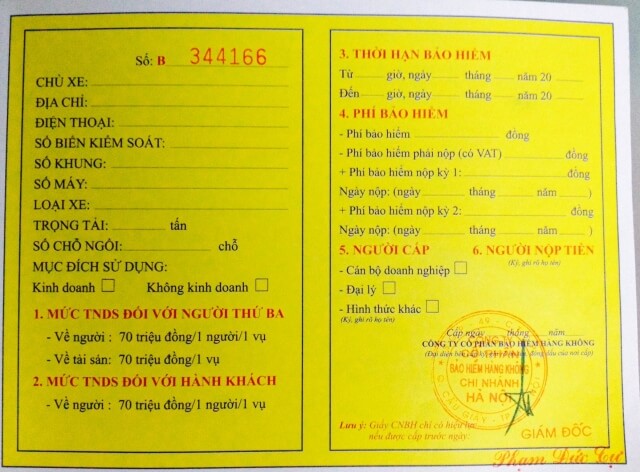 Giấy chứng nhận bảo hiểm trách nhiệm dân sự (TNDS) bắt buộc, một phần chi phí nuôi xe ô tô cũ