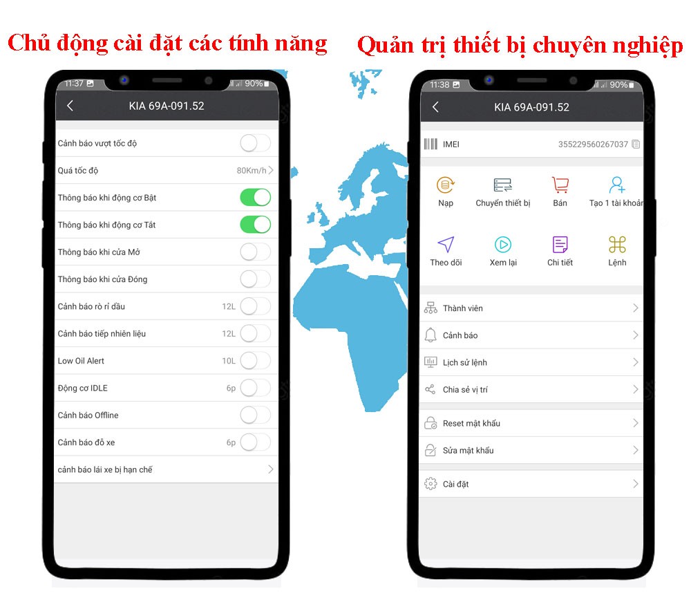 Giao diện cho phép chủ động cài đặt và quản trị thiết bị định vị R12E 4G