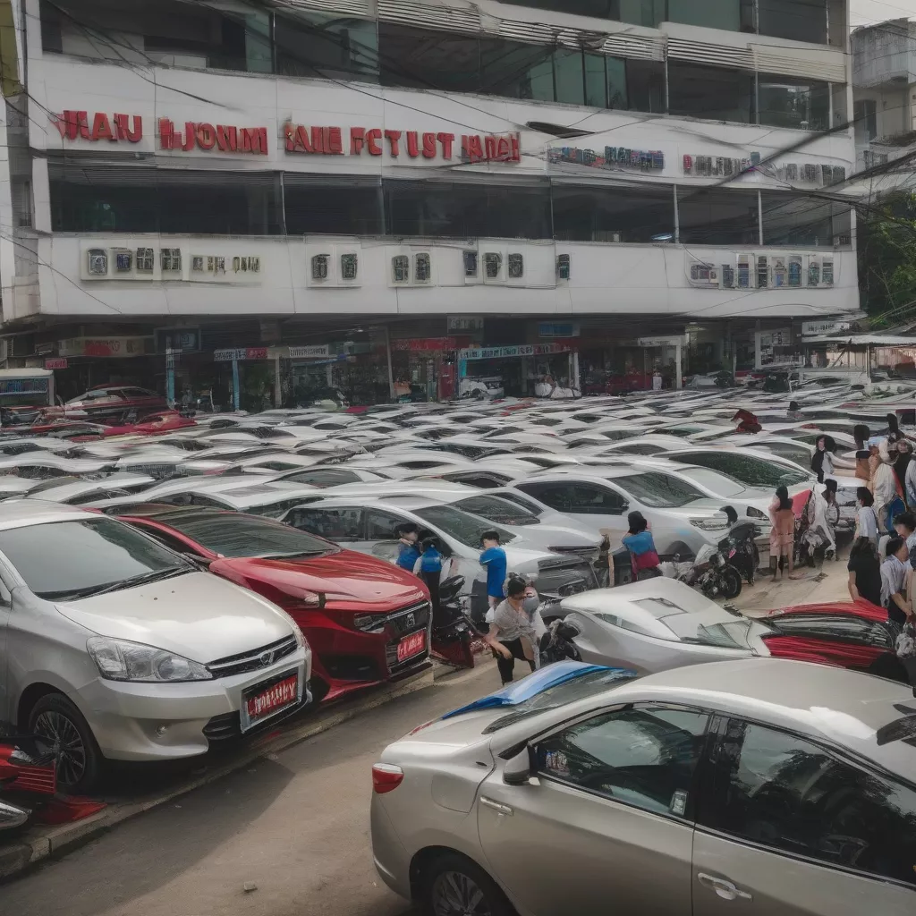 Mặt tiền đại lý xe, cho thấy sự chuyên nghiệp và quy mô