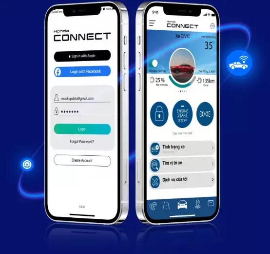 Giao diện ứng dụng Honda Connect hỗ trợ kết nối điện thoại với xe ô tô