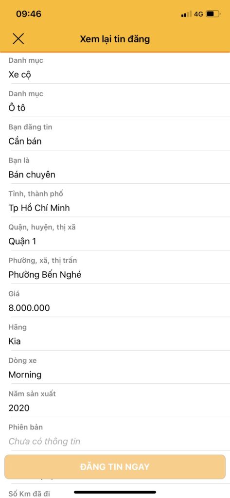 Kiểm tra và đăng tin bán xe ô tô thành công trên Chợ Tốt Xe