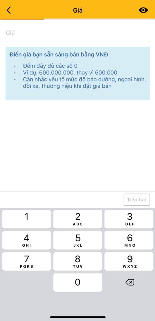 Nhập giá bán xe ô tô hợp lý trên Chợ Tốt Xe