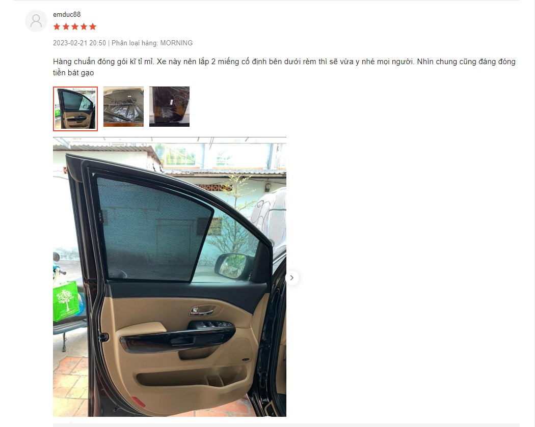 Installation step 5: Rèm che nắng nhìn từ bên trong xe ô tô