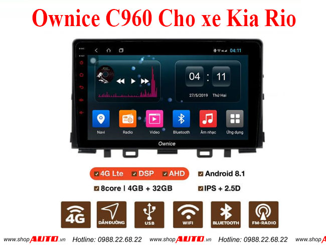 Đầu DVD Android Ownice C960 cho xe ô tô Kia Rio