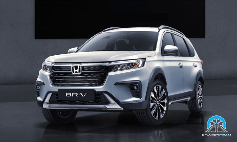 Phần đầu xe Honda BR-V 2023 với lưới tản nhiệt và cụm đèn pha thiết kế hiện đại, một trong những mẫu xe ô tô Honda sắp ra mắt.