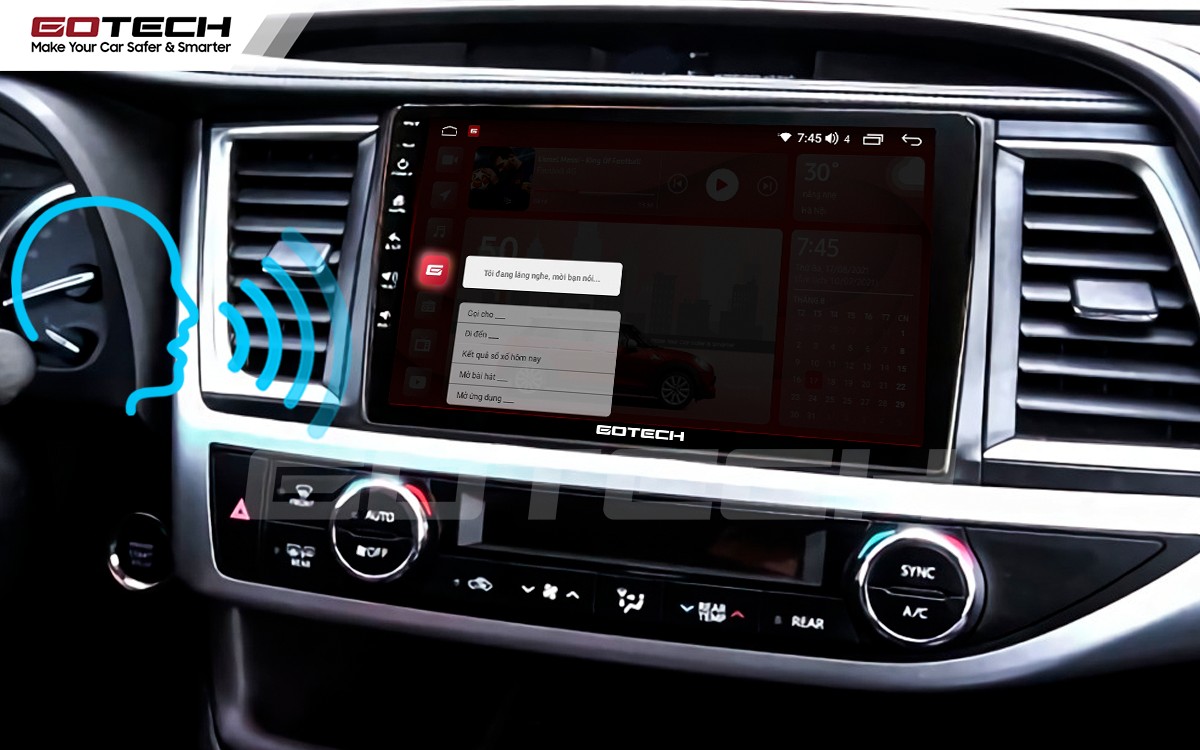 Điều khiển giọng nói trên màn hình GOTECH cho xe Toyota Highlander 2015-2020