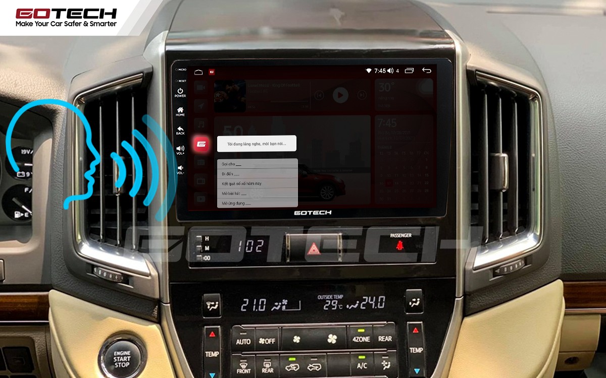 Sử dụng điều khiển giọng nói thông qua vô lăng trên màn hình ô tô GOTECH Land Cruiser
