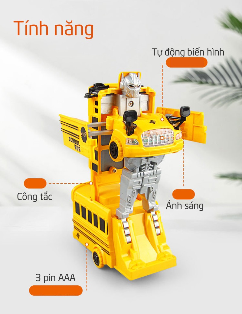 Xe buýt đồ chơi biến hình robot màu vàng
