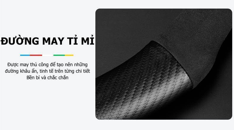 Đường chỉ may tỉ mỉ trên bọc vô lăng da lộn sợi Carbon xe ô tô Ford Transit