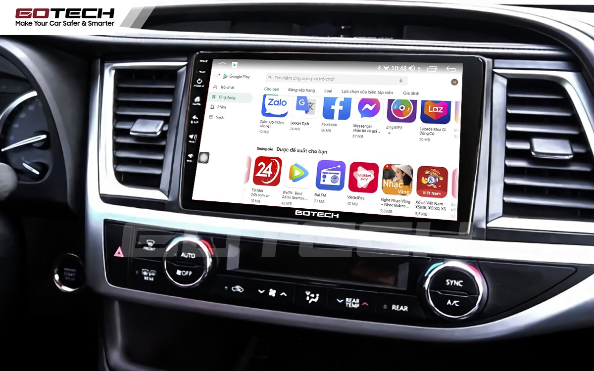 Giải trí đa phương tiện trên màn hình GOTECH cho xe Toyota Highlander 2015-2020
