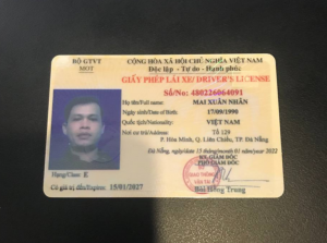 Mẫu bằng lái xe ô tô hạng E - Mặt trước