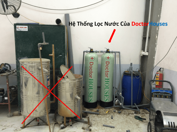 Hình ảnh lắp đặt hệ thống lọc nước rửa xe ô tô DHGK-02 hoàn chỉnh