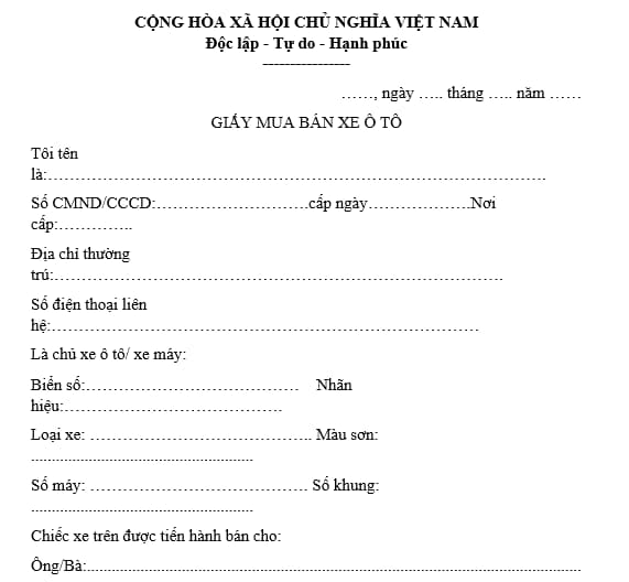 Mẫu Giấy Chuyển Nhượng Xe Ô Tô Cần Biết