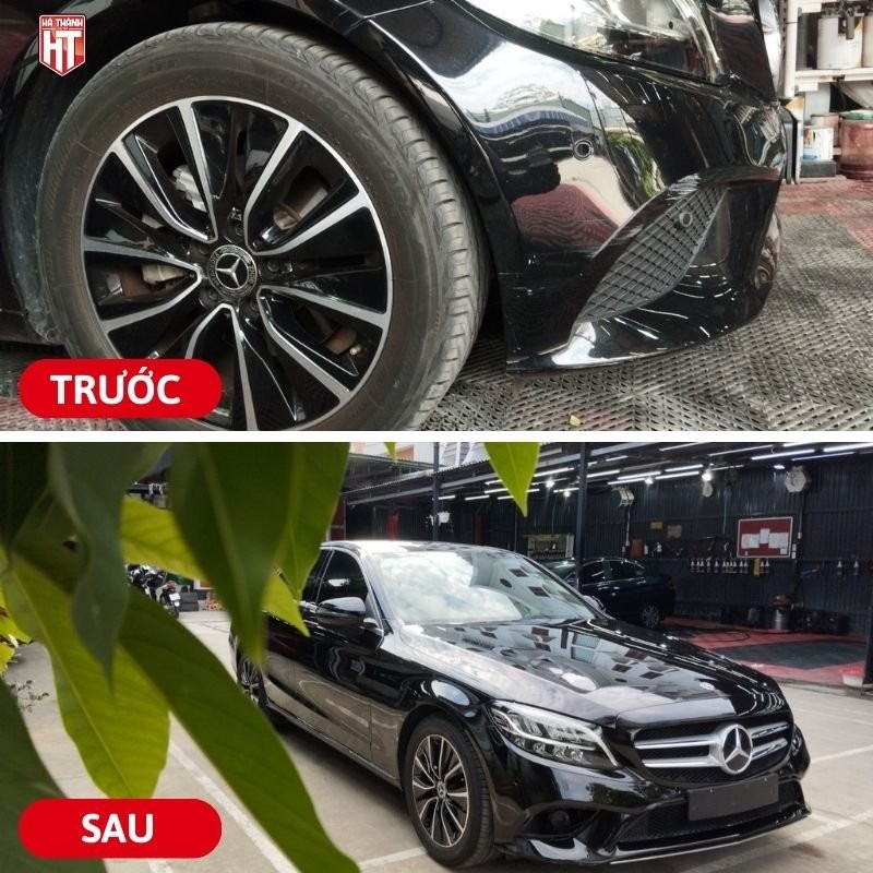 Xe Mercedes đang được sơn dặm để xử lý vết xước