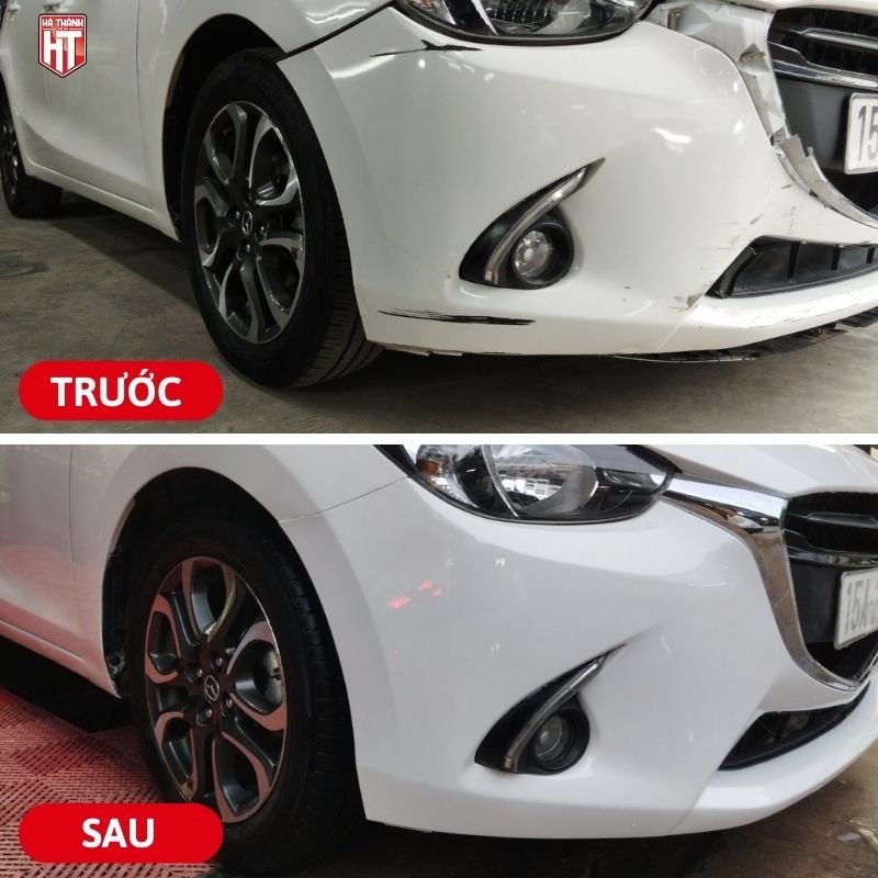 Hình ảnh trước và sau khi sơn dặm một bộ phận xe ô tô