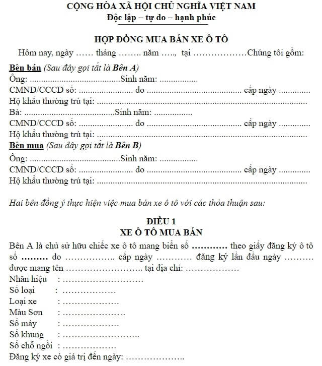 Mẫu Chuyển Nhượng Xe Ô Tô: Giấy Tờ Cần Biết