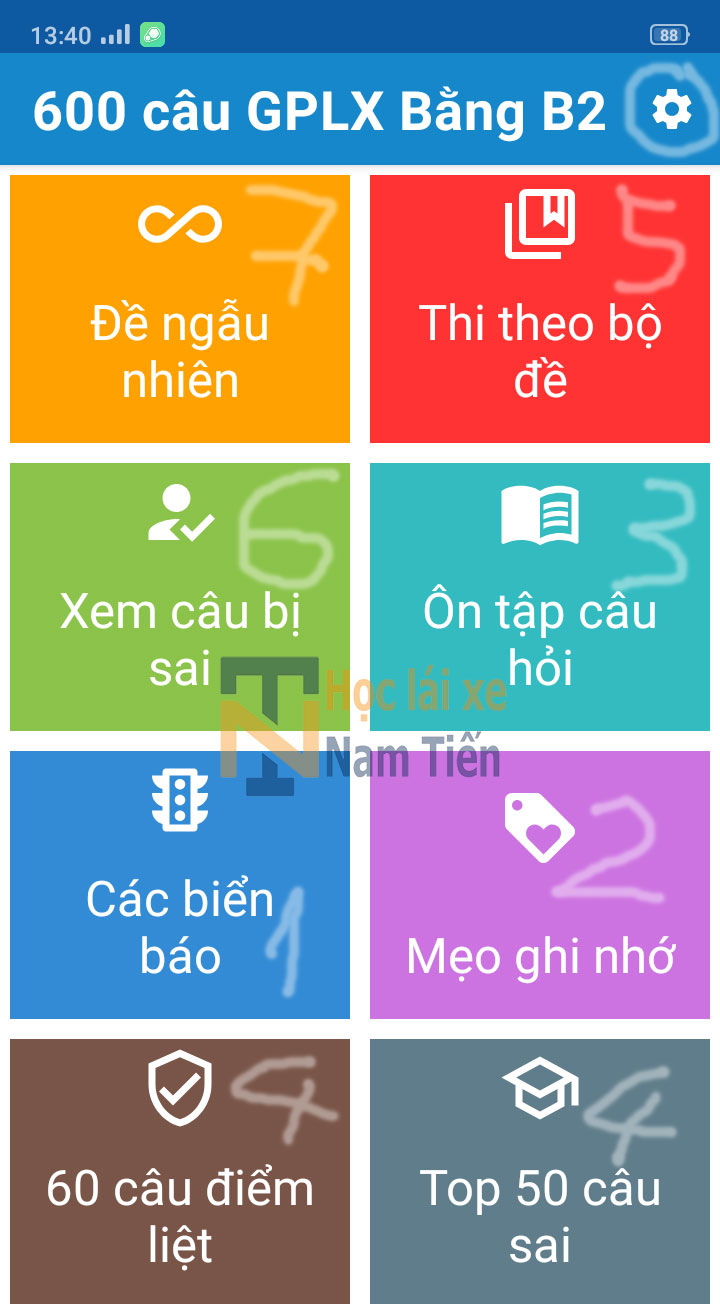 Giao diện hướng dẫn ôn luyện với phần mềm thi lý thuyết lái xe ô tô