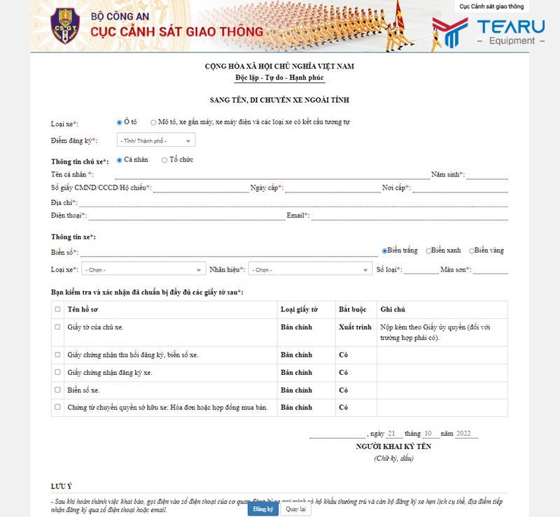 Thủ tục sang tên xe ô tô cùng tỉnh chi tiết